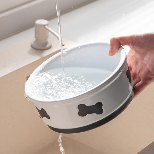 Sweejar Ceramic Dog Bowls with Bone Pattern, Dog Food Dish for Small Dogs, Porcelain Pet Bowl for Water 16 Fl Oz (Fog Blue)