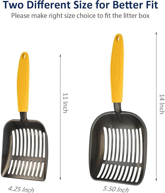 WePet Cat Litter Scoop, Non-Stick Plated Aluminum Alloy Sifter, Kitty Durable Metal Scooper, Deep Shovel, Long Handle, Kitten Pooper Lifter, Size Medium, Coated Black Body with Yellow Handle