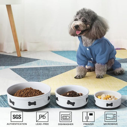 Sweejar Ceramic Dog Bowls with Bone Pattern, Dog Food Dish for Medium Dogs, Porcelain Pet Bowl for Water 35 Fl Oz (White)