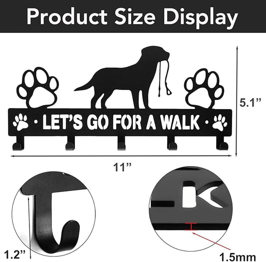 11 Inch 5-Hooks Heavy Duty Metal Dog Leash Holder for Wall - 1.5mm Thick, Rust Resistant with 4 Screws - Decorative Organizer for Collars, Leashes, Keys & Harnesses