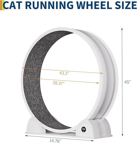 Cat Exercise Wheel 45 Inch Quiet Cats Treadmill with Pedometer Running Wheel with Detachable Carpeted Runway for Most Pets Weight Loss and Health