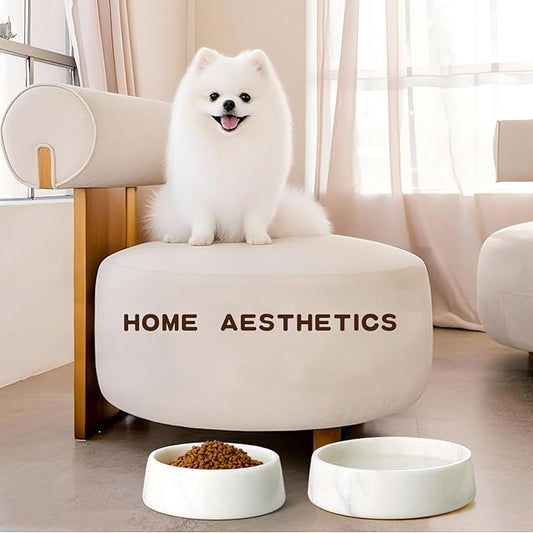 White Marble Dog Bowl, Non-Slip Non-Tipping Heavy Dog Food Bowl, Large Weighted Stone Dish, Natural Marble Pet Water Bowl, Easy to Clean, Perfect Gift for Cat & Dog Lovers, Holds 6 Cups(6 lbs)