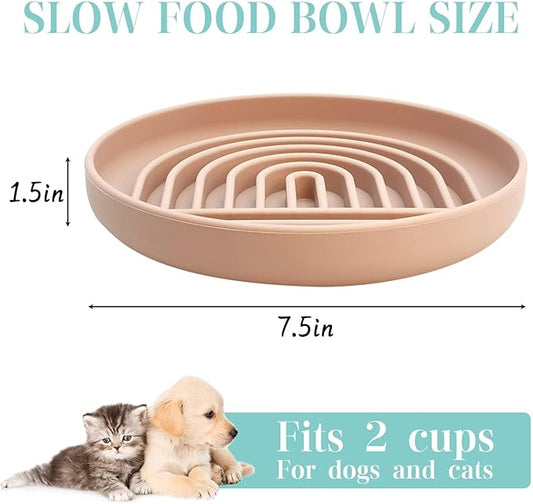 kathson Silicone Slow Feeder Dog Bowls, Maze Dog Food Bowl with Suction Cup Non-Slip Feeding Plate to Slow Down Eating for Medium to Small Pet, Dishwasher Fit (7.5in, Pink)