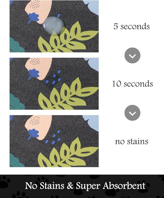 Pet Feeding Mat-Absorbent Dog Mat for Food and Water Bowl-No Stains Quick Dry Water Dispenser Mat-Dog Accessories Pet Supplies-Bowl for Messy Drinkers(DARKFLOWERS,17"x28"