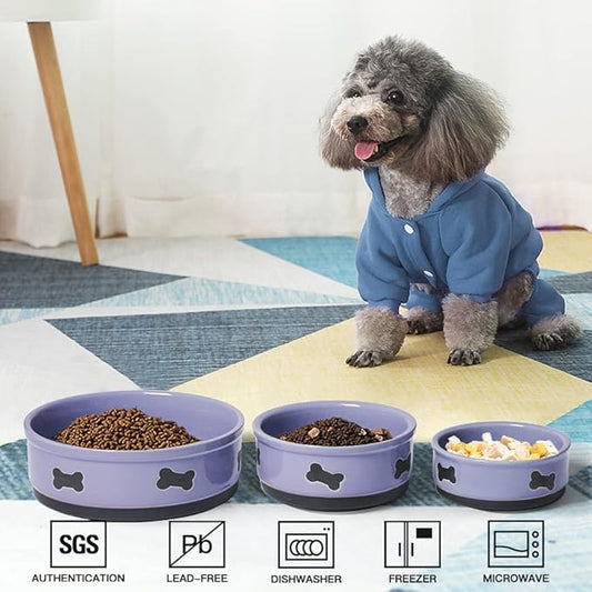 Sweejar Ceramic Dog Bowls with Bone Pattern, Dog Food Dish for Small Dogs, Porcelain Pet Bowl for Water 16 Fl Oz (Purple)