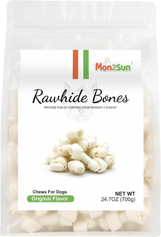 MON2SUN Dog Rawhide Knot Bones Small Rawhide Mini Chew Bones Natural 2.5 Inch 100 Count for Puppy and Small Dogs