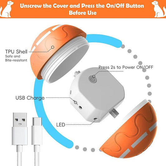 Interactive Dog Ball, Smart Interactive Dog Toys, Automatic Moving Vibrating Bouncing Pet Ball for Medium and Large Dogs, TPU Material, Rechargeable and Waterproof