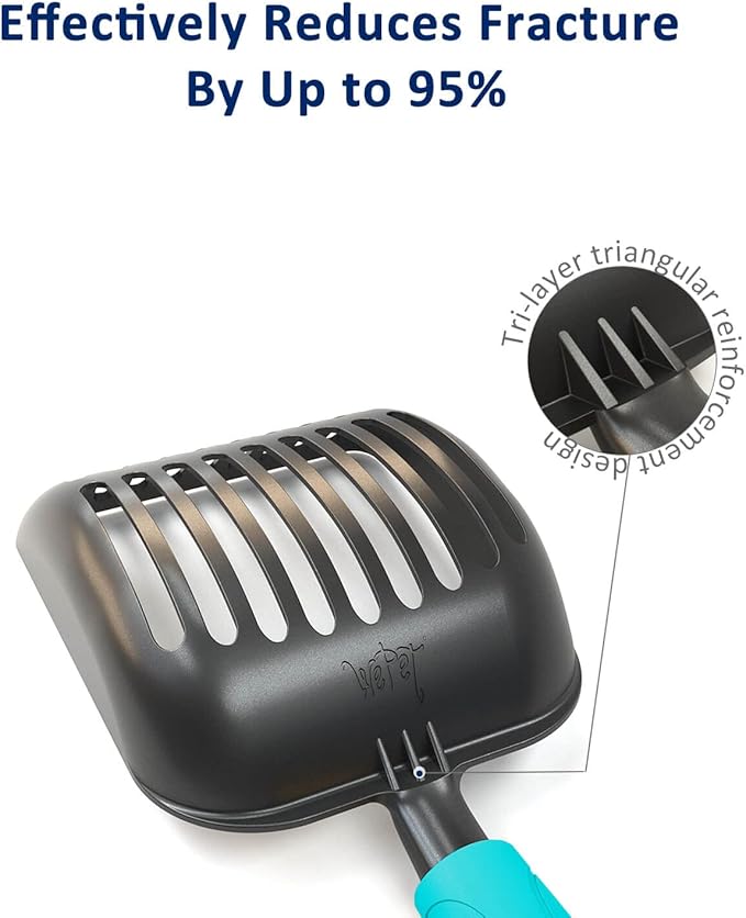 WePet Cat Litter Scoop, Non-Stick Plated Aluminum Alloy Sifter, Kitty Durable Metal Scooper, Deep Shovel, Long Handle, Kitten Pooper Lifter, Size Medium, Coated Black Body with Turkish Blue Handle