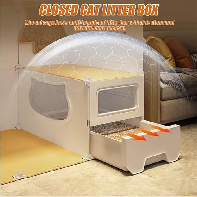 Home Indoor Cat Cage, 2/3/4 Tier DIY Large Cat Cages House with Litter Box, Plastic Pet Enclosure for Ferret, Chinchilla, Rabbit(White,41.3''x17.7''x27.6'')