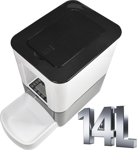 14L Automatic Dog Feeder Large Breed, Programmable Auto Pet Food Dispenser, Timed Dog Feeder Extra Large, Portion Control, 1200mAh Battery and Plug-in Power White