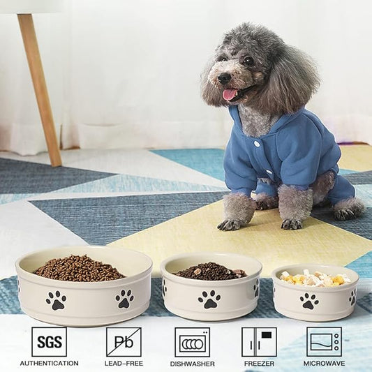 Sweejar Ceramic Dog Bowls with Paw Pattern, Dog Food Dish for Large Dogs, Porcelain Pet Bowl for Water 70 Fl Oz (Beige)