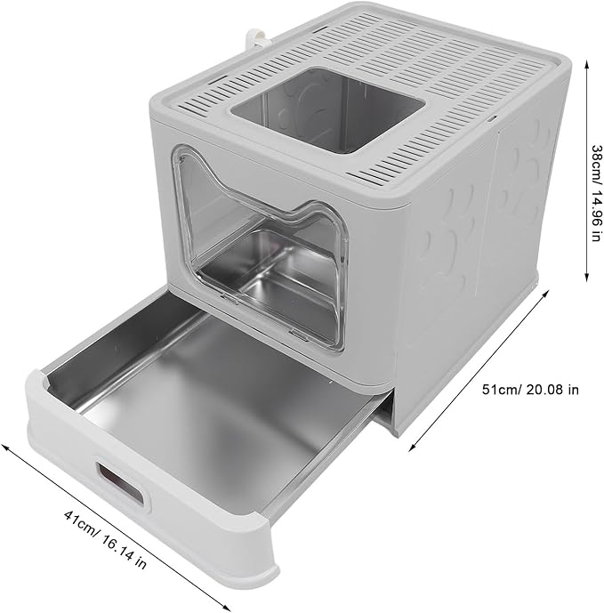 , Stainless Steel Enclosed Cat Toilet Folding Odor Control Simply Pull Out for Pet Shop (#1) (#2)