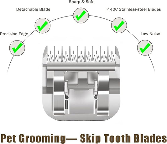 10+7+5+4 Skip Tooth Blades,Detachable Pet Dog Grooming Steel Blade Compatible with Oster A5,Wahl KM10 Series Clippers,Cut Length 1/8-Inch (3.2mm),4 Pack