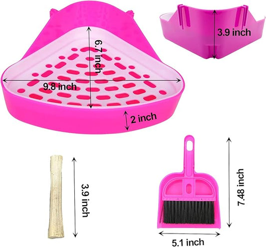 kathson Triangle Potty Trainer Corner Bunny Toilet Guinea Pig Litter Bedding Plastic Box Pet Pan for Rabbit Chinchilla Hamster Ferret Small Animal(Pink)