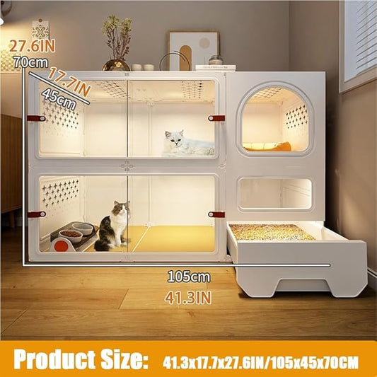 Home Indoor Cat Cage, 2/3/4 Tier DIY Large Cat Cages House with Litter Box, Plastic Pet Enclosure for Ferret, Chinchilla, Rabbit(White,41.3''x17.7''x27.6'')