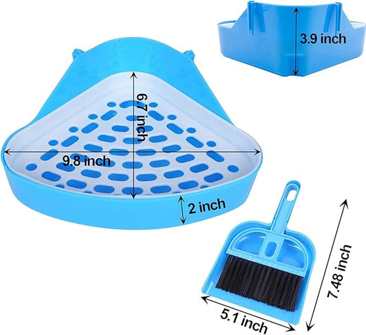 kathson Triangle Potty Trainer Corner Bunny Toilet Guinea Pig Litter Bedding Plastic Box Pet Pan for Rabbit Chinchilla Hamster Ferret Small Animal (Blue)