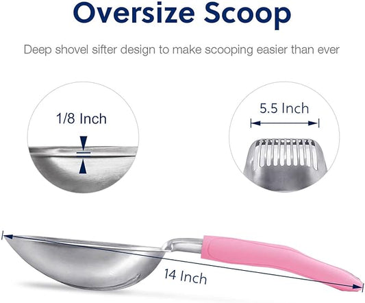 WePet Cat Litter Scoop, Aluminum Alloy Sifter, Kitty Metal Scooper, Deep Shovel, Long Handle, Poop Sifting, Kitten Pooper Lifter, Durable, Heavy Duty, for Litter Box
