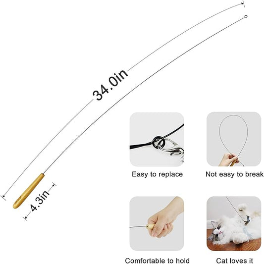 TTcat Interactive Bird and Insect Simulation Cat Toy Set with 4 Feather Refills, 29'' Flexible Steel Wire, Sturdy Wood Handle & Bell,Cat Wand Toys for Indoor Cat and Kitten.