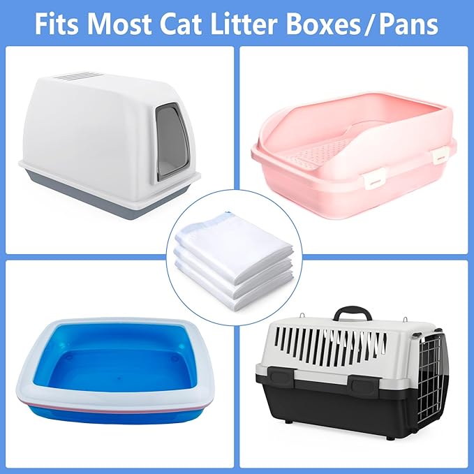 50 Count Cat Litter Liners Large 37x19" Jumbo Drawstring Litter Bags Extra-Thick Cat Litter Box Liners Heavy Duty Kitty Pan Liners for Easy Cleanup