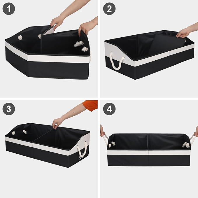 Large Dog Toy Basket With Handle, Foldable Dog Toy Box for Living Room Area, 28.5" Basket for Dog Toys, Clothes, Organizers and Storage with Hard Board, Anti-slip for Pet Toys (Black, Large)