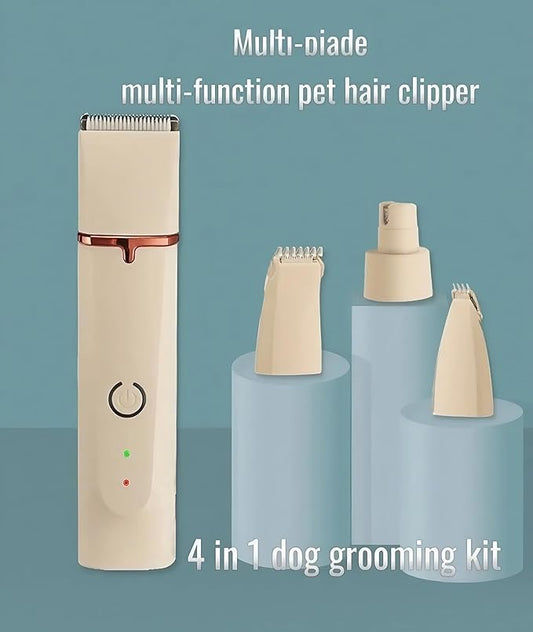 Low Noise 4-in-1 Dog Grooming Clippers Kit: Professional Deshedding & Trimming with Ceramic Blades, Safe for Sensitive Skin for Small/Large Breeds Dogs Cats and Rabbits (Beige)