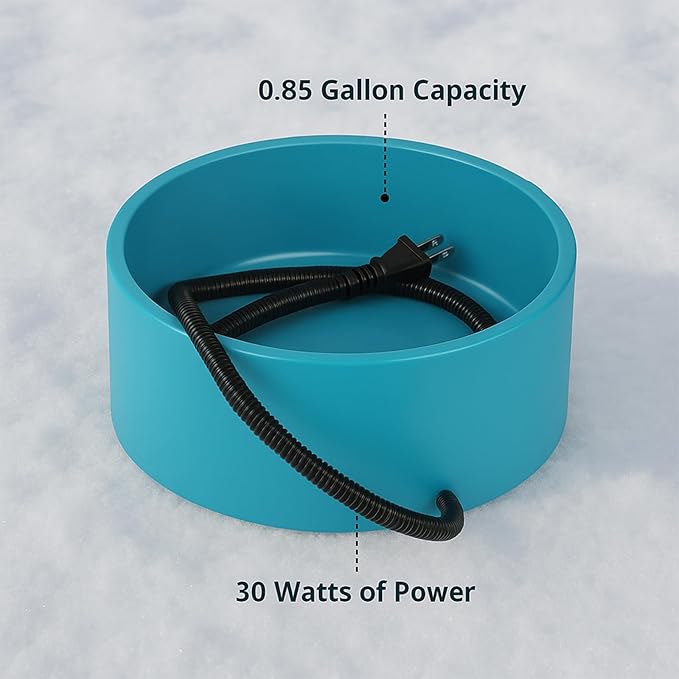Heated Water Bowl for Dog Cat, Outdoor Warming Animals Bowl with Chew Resistant Power Cord, Waterproof Heat Pet Bowl Smart Uniform Heating in Winter Antifreeze for Chicken Duck,108 fl oz