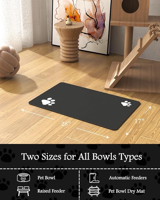 PADOOR Pet Feeding Mat-Absorbent Dog Mat for Food and Water Bowl-No Stains Quick Dry Water Dispenser Mat-Dog Accessories Pet Supplies-Bowl for Messy Drinkers(Darkgrey,17"x28")