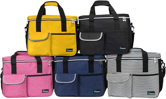 PetAmi Dog Travel Bag - Travel Pet Organizer with Food Container and Bowls, Perfect for Weekend Camping or Gifting - Pink, Medium