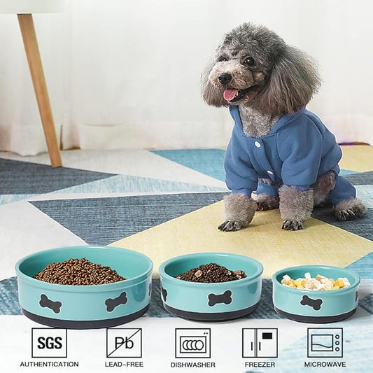 Sweejar Ceramic Dog Bowls with Bone Pattern, Dog Food Dish for Medium Dogs, Porcelain Pet Bowl for Water 35 Fl Oz (Turquoise)