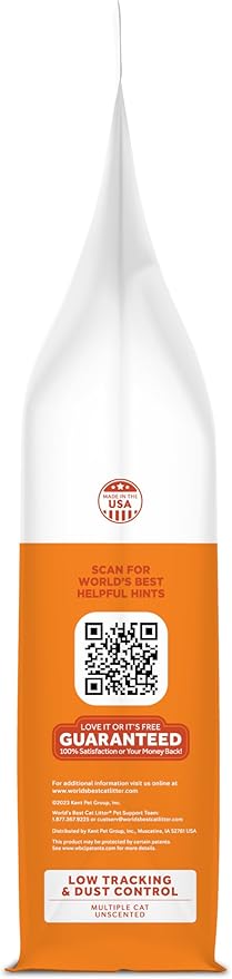 WORLD'S BEST CAT LITTER Low Tracking & Dust Control Multiple Cat Unscented 15-Pounds - Natural Ingredients, Quick Clumping, Flushable & Made in USA - Long-Lasting Odor Control & Easy Scooping