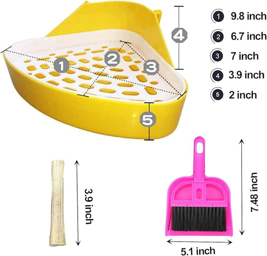 kathson Triangle Potty Trainer Corner Bunny Toilet Guinea Pig Litter Bedding Plastic Box Pet Pan for Rabbit Chinchilla Hamster Ferret Small Animal (Yellow)