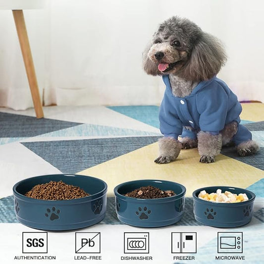 Sweejar Ceramic Dog Bowls with Paw Pattern, Dog Food Dish for Large Dogs, Porcelain Pet Bowl for Water 70 Fl Oz (Fog Blue)