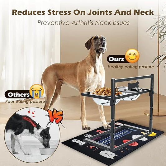 π-πππ«π π Elevated Dog Bowls for Extra Large Dogs with Mat,Raised Dog Bowl Stand for Large Breed Adjusable Height Dog Feeder with Two 3L(ππππππ) Stainless Steel Dog Food Bowls