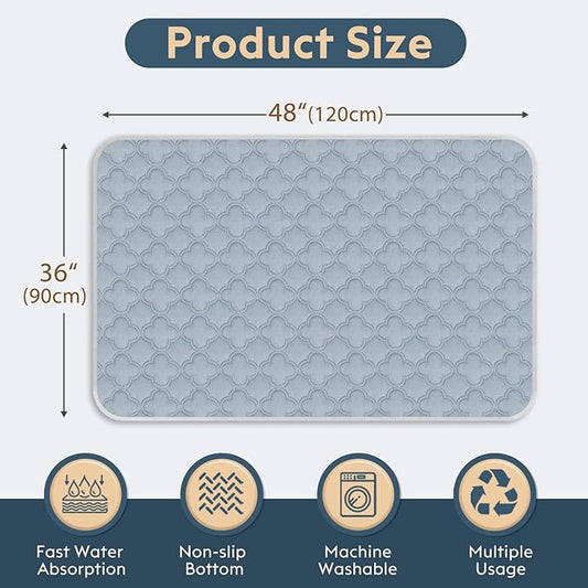 Washable Super Absorbent Pee Pads - 2 Pack Reusable Waterproof Pet Training Pads with Paw Shape Non-Slip Backing (Light Grey, 36" x 48")