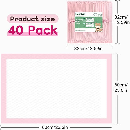 40 Pack Puppy Pet Training Pad, Pink Puppy Pee Training Pad, 24" X 24" Housebreaking Pet Pads Disposable, Dog Toilet Changing Pads Ultra Absorbent & Leak-Proof for Puppies Dogs