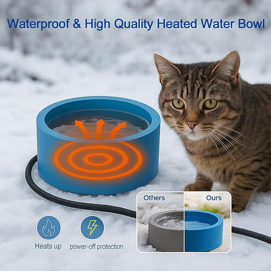 Heated Water Bowl for Dog Cat, Outdoor Warming Animals Bowl with Chew Resistant Power Cord, Waterproof Heat Pet Bowl Smart Uniform Heating in Winter Antifreeze for Chicken Duck,108 fl oz