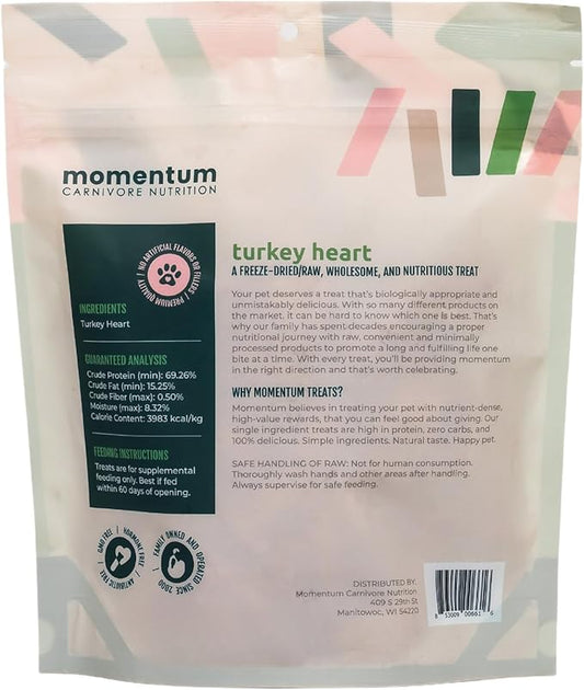 Momentum Carnivore Nutrition Freeze-Dried Turkey Heart Dog Treats – Single-Ingredient, Dog & Cat Treats – High-Protein, Grain-Free– 3 oz Bag