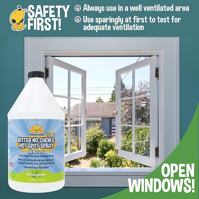 Bodhi Dog Bitter 2-in-1 No Chew & Hot Spot Spray - Natural Anti-Chew Remedy Better Than Bitter Apple - Soothes Hot Spots, Deters Chewing - Safe for Skin, Wounds & Furniture- Made in USA (128 Fl Oz)