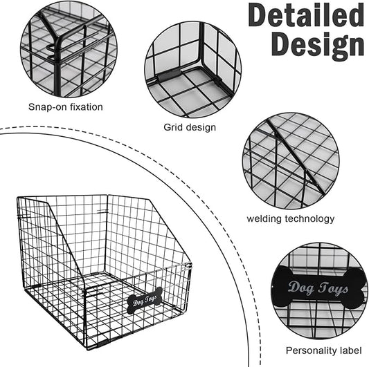Geyecete dog toy basket Pet wire folding dog toy bin Trapezoid dog toy box Dog Toys Storage Toy box for dogs Chew-Proof Dog Food Toy Storage Container