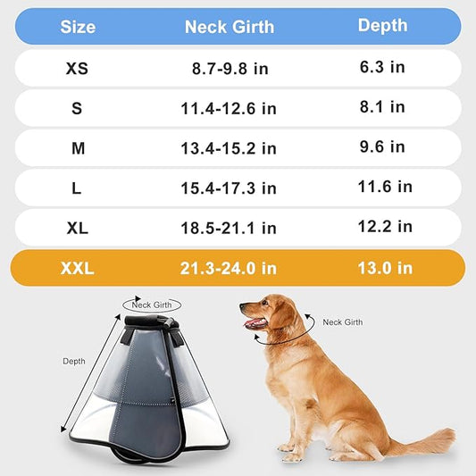 Upgraded Dog Cone Collar for Dogs After Surgery, Soft Breathable Pet Recovery Collar for Large Medium Dogs, Adjustable Dog Cone Collar, Elizabethan Collar (XXL, Black)