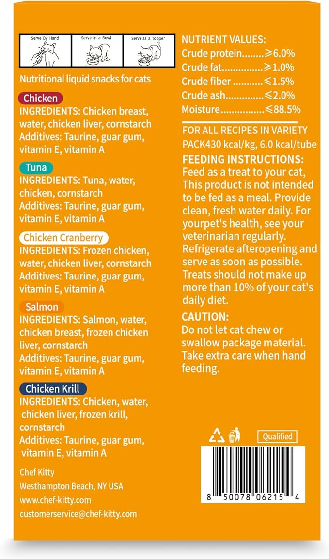 Purée Pops, Cat Treats, Grain-Free, Lickable, Squeezable Creamy Cat Treat/Topper with Vitamin E & Taurine, 0.5 Ounces Each Tube, 20 Tubes, Chicken and Seafood Mix Variety