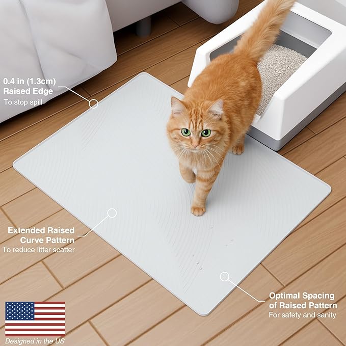 XL Cat Litter Mat - 40x30 in, Water Proof, US Designed Kitty Litter Trapping Mat, Easy to Clean, Scatter Control, Odorless, Less Mess and Clean Floors, Pet Supplies for Indoor Cats, Light Gray