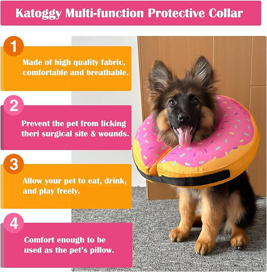 Katoggy Inflatable Dog Cone Collar for After Surgery, Doggie Neck Blow up Donut Recovery ECollar, Soft Adjustable Dog Cone for Small Medium Large Dogs and Cats