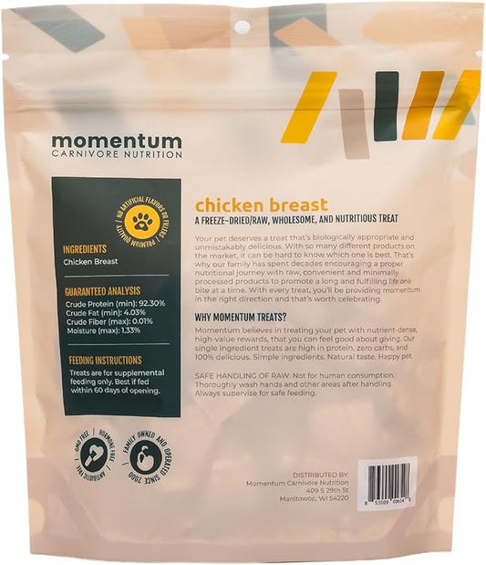 Momentum Carnivore Nutrition Freeze-Dried Chicken Breast Dog Treats – Single-Ingredient, Dog & Cat Treats – High-Protein, Grain-Free– 3 oz Bag