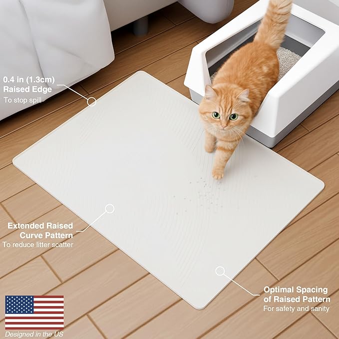 XL Cat Litter Mat - 40x30 in, Water Proof, US Designed Kitty Litter Trapping Mat, Easy to Clean, Scatter Control, Odorless, Less Mess and Clean Floors, Pet Supplies for Indoor Cats, Beige Gray