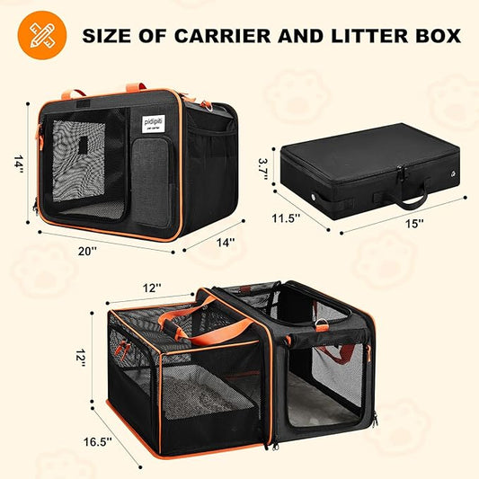 20 x 14 x 14 Expandable cat car Travel Carrier for 1 Small-Medium cat,with a Portable Leakproof Small cat Litter Box