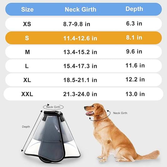 Upgraded Dog Cone Collar for Dogs After Surgery, Soft Breathable Pet Recovery Collar for Large Medium Dogs, Adjustable Dog Cone Collar, Elizabethan Collar (S, Black)