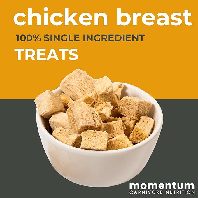 Momentum Carnivore Nutrition Freeze-Dried Chicken Breast Dog Treats – Single-Ingredient, Dog & Cat Treats – High-Protein, Grain-Free– 3 oz Bag