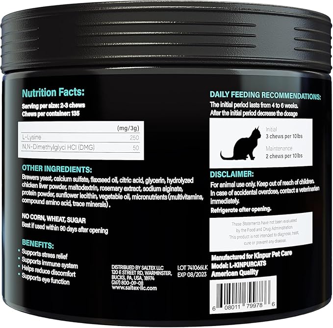 Lysine Cat Treats with Natural Vitamins & Trace Minerals - Daily Immune Support for Cats & Kittens That Eases Sneezing, Runny Nose, Watery Eyes - Promotes Respiratory Health, Normal Eye Function 135