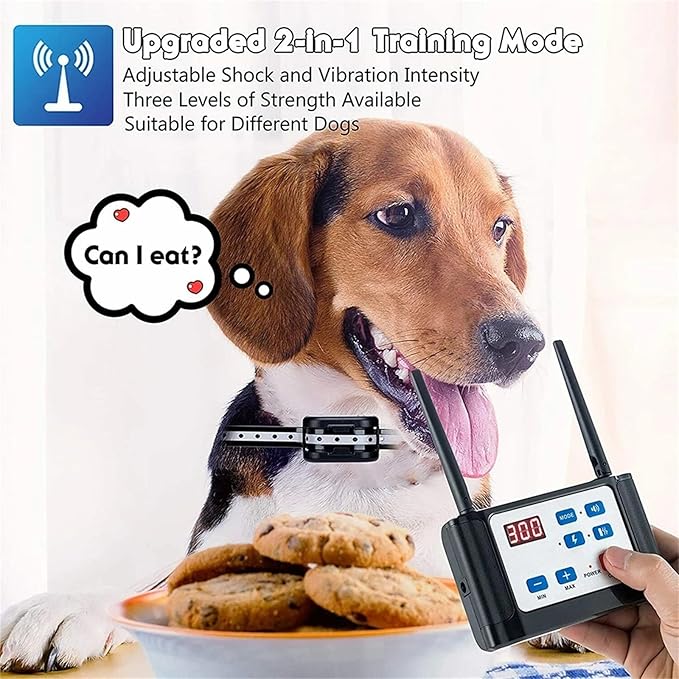 Wireless Dog Fence Electric Training Collar 2-in-1,Pets Dog Containment Boundary Container System,Adjustable Range Sizes & Warning Strength,Harmless,Waterproof, Rechargeable(Shock & Tone Correction),
